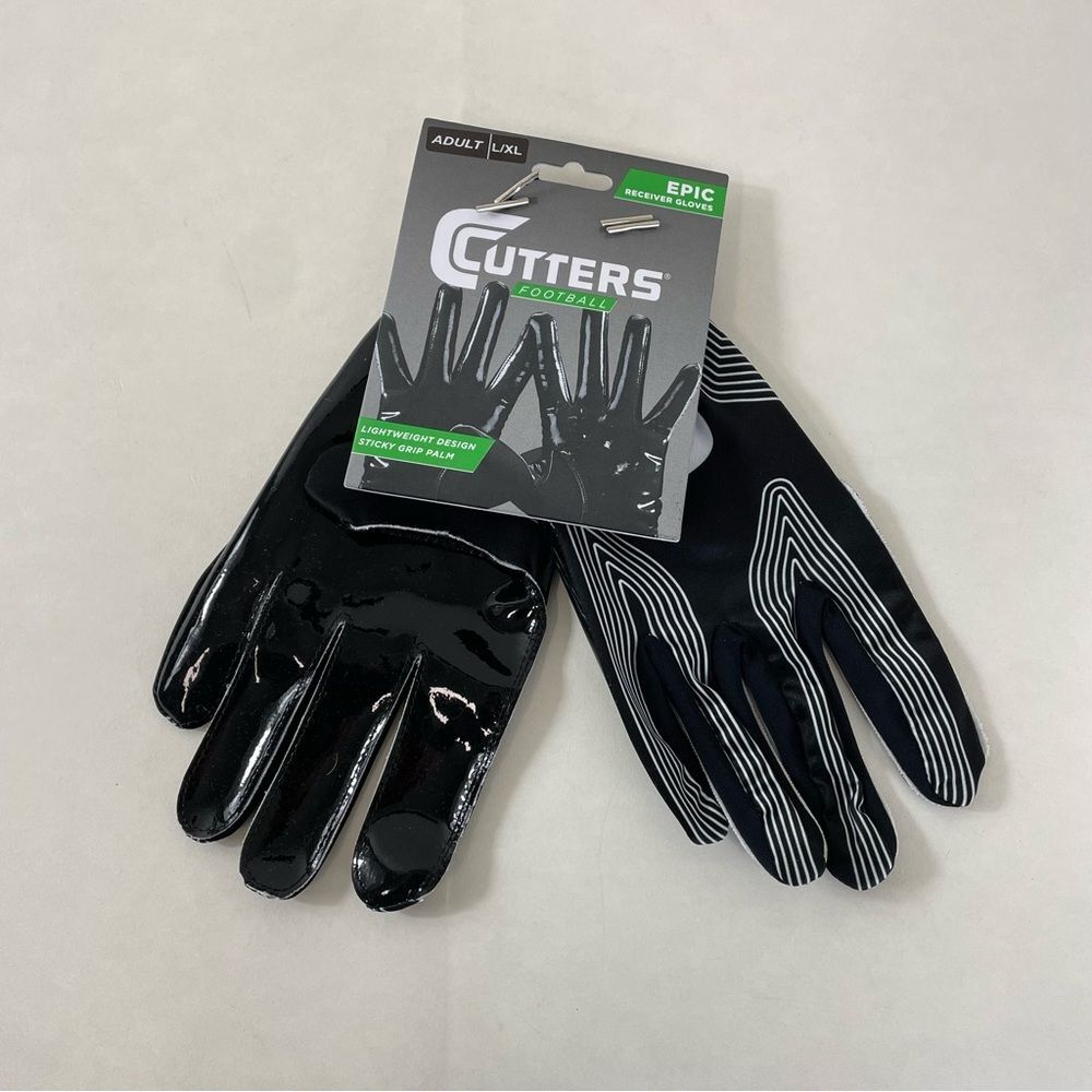 NEW Cutters Football Epic Receiver Gloves Size Adult L/XL Black Washable Sports